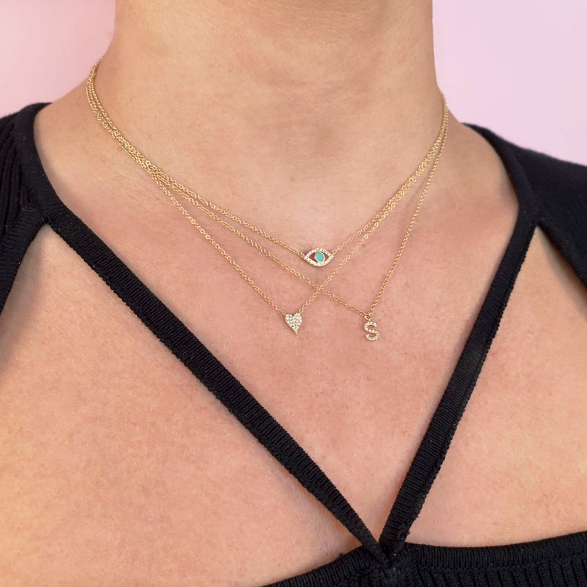 Shy Creation Initials Yellow Gold and Diamond Pave Letter S Necklace Maison Birks